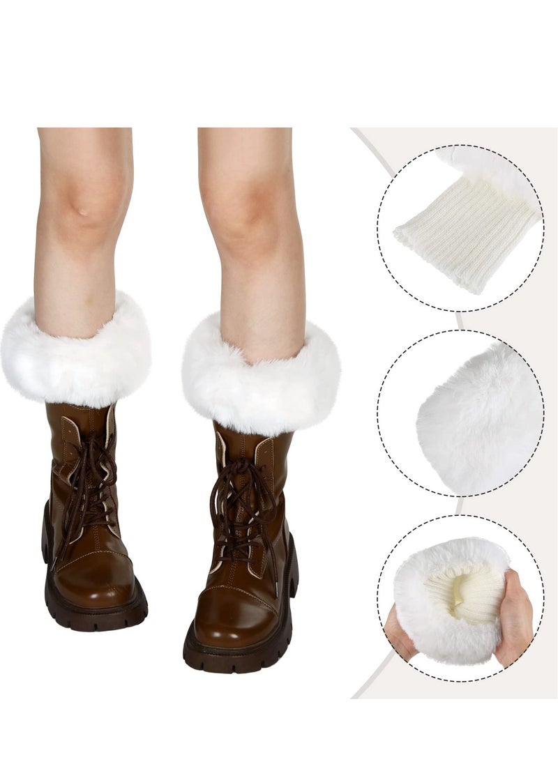 SYOSI - Fur Leg Warmers Women, 2 Pairs Fuzzy Furry Fluffy White Warmers, Faux Boot Cuffs Toppers - Image 1