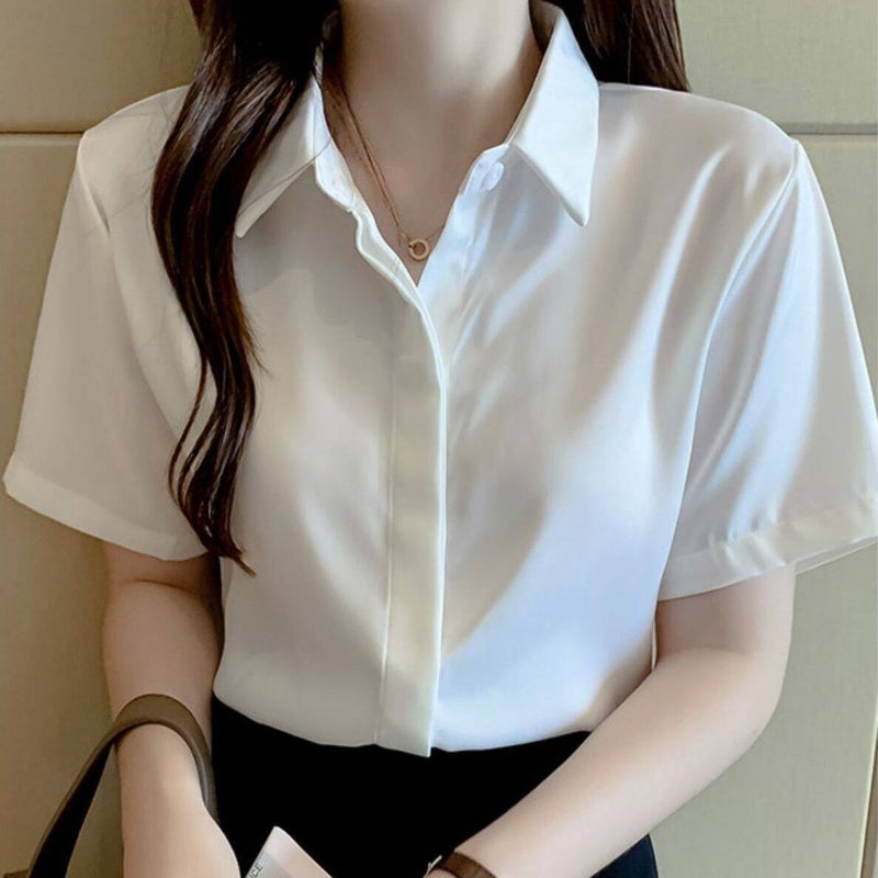 2025 autumn wrinkle-resistant long-sleeved white shirt women's formal college student work uniform thin bottom shirt - Image 2