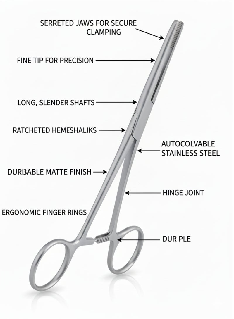 تنم ملقط هيماستاتي ماكندو، مستقيم، أسنان دقيقة، 6 بوصات - أداة جراحية دقيقة لربط الأنسجة - Image 3