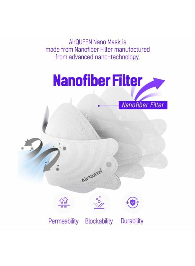 AIRQUEEN 3-Layer Nano-Filter Face Mask for Adults, Pack of 10, White - Image 2