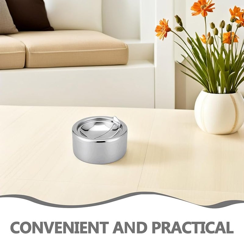 Stainless Steel Windproof Ashtray With Lid For Indoor Outdoor Use Large Capacity Smokeless - Image 4