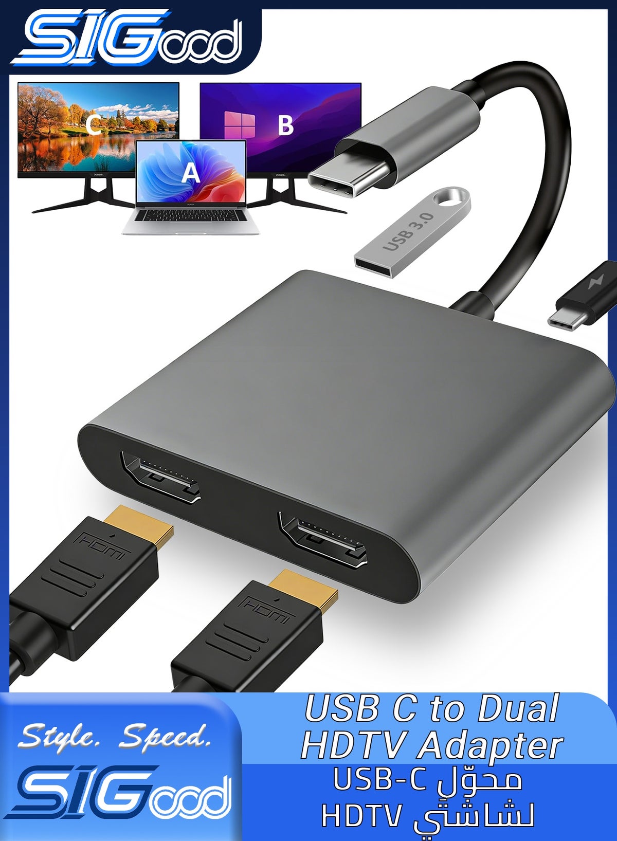 SIGood SIGood Hdtv Splitter For Dual Monitors Extended Display 1 2 Out Usb 2 Hdmi Adapter Extender For MacBook Laptop Support All Mode For Windows Mirror Mode For Macos ZA95CE6D4FE7FC7785E32Z