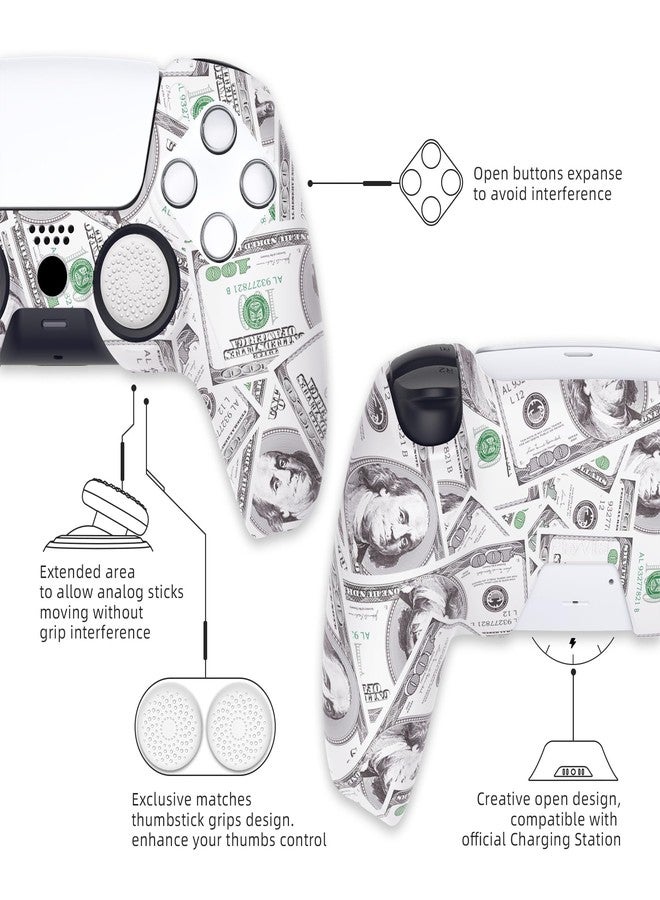 PlayVital Pure Series Dockable Model Anti-Slip Silicone Cover Skin for ps5 Controller, Soft Rubber Grip Case for ps5 Controller Fits with Charging Station with Thumb Grip Caps - 100 Cash Money Dollar - Image 3