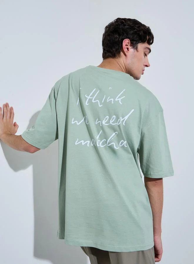 Styli Green Graphic Print Oversized T-Shirt