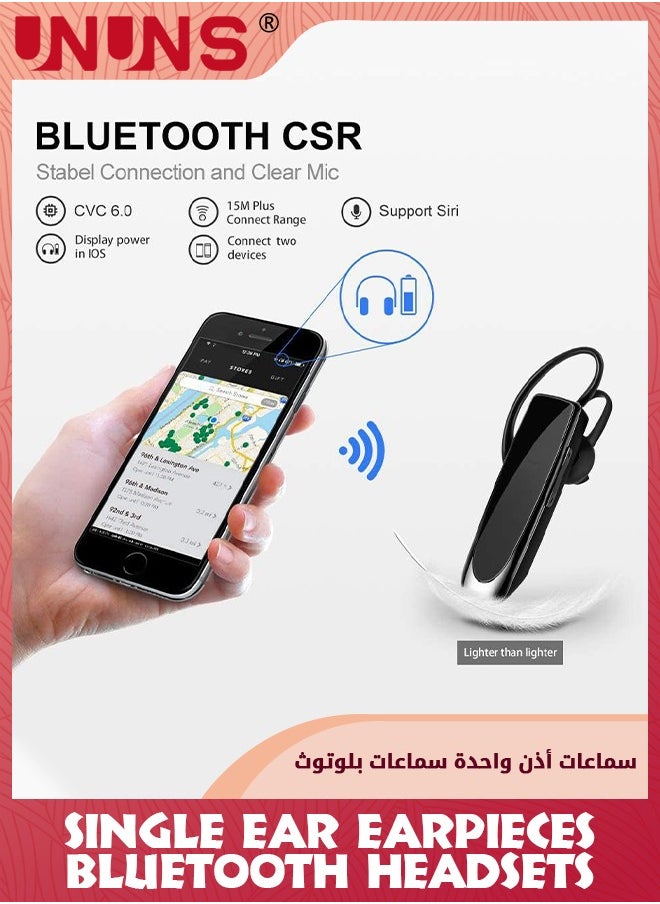 UNUNS Bluetooth Headset,Wireless Single Ear Headset With Microphone,Bluetooth Earbuds V5.0,Long Talk And Music Time,Handsfree Calling Wireless Bluetooth Headset,Compatible With iPhone Android PC  - Image 2