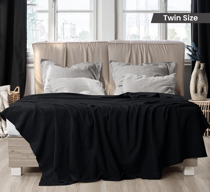 Utopia Bedding Black 100% Cotton Blanket [Twin Size - 90x72 Inch] 350GSM Lightweight, Soft and Breathable Thermal Dorm Bed Blanket for All Seasons - Image 2