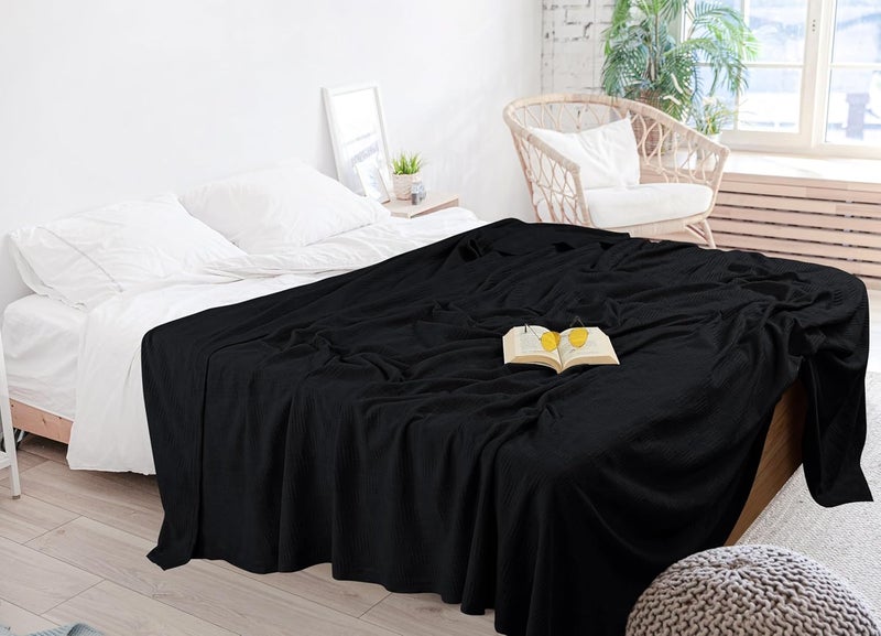 Utopia Bedding Black 100% Cotton Blanket [Twin Size - 90x72 Inch] 350GSM Lightweight, Soft and Breathable Thermal Dorm Bed Blanket for All Seasons - Image 5