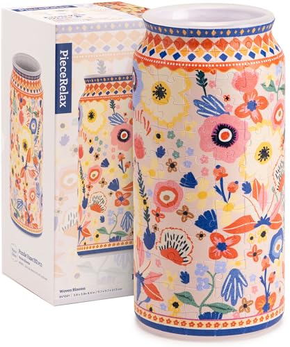 PieceRelax Unique Flower Vase 3D Puzzle Vase for Adults to Flower Arrangement and Home Decoration Made by 192 Curved Plastic Puzzle Pieces Woven Blooms BV1001 - Image 1