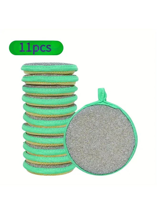 11 Multi Functional Kitchen Cleaning Sponges Washable Polyester Dish Cloths Green Sand Textured Surfaces - Image 2