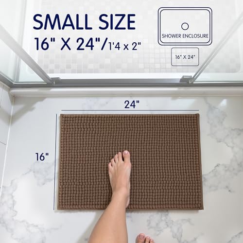SUBRTEX Bathroom Rugs Chenille Bath Rug Soft Short Plush Bath Mat Soft Shower Mat Water Absorbent Shower Mat Quick Dry Machine WashableBrown18 x 24 - Image 3