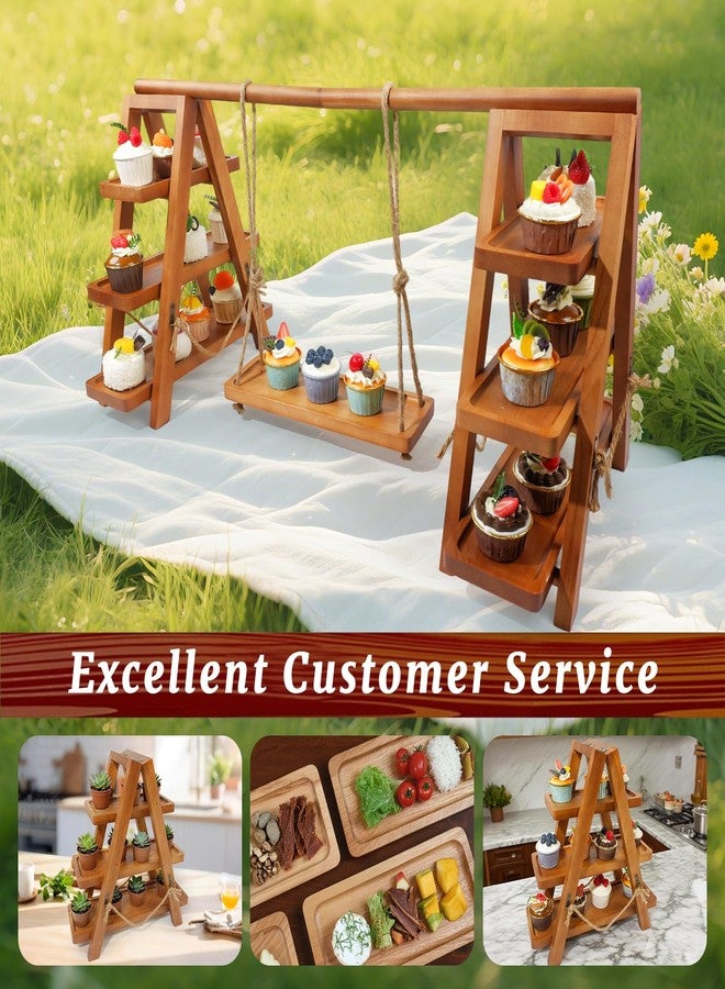 Tnstbiee Rustic 3-Tier Cupcake Stand - Wooden Desserts Stand for Cakes,Pastries &Fruits - Removable Trays& Foldable Design-Perfect for Parties Home Events and Weddings-Ideal Gift For Party Enthusiasts - Image 5