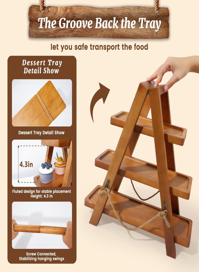 Tnstbiee Rustic 3-Tier Cupcake Stand - Wooden Desserts Stand for Cakes,Pastries &Fruits - Removable Trays& Foldable Design-Perfect for Parties Home Events and Weddings-Ideal Gift For Party Enthusiasts - Image 4