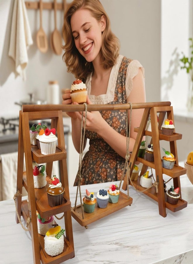Tnstbiee Rustic 3-Tier Cupcake Stand - Wooden Desserts Stand for Cakes,Pastries &Fruits - Removable Trays& Foldable Design-Perfect for Parties Home Events and Weddings-Ideal Gift For Party Enthusiasts - Image 3