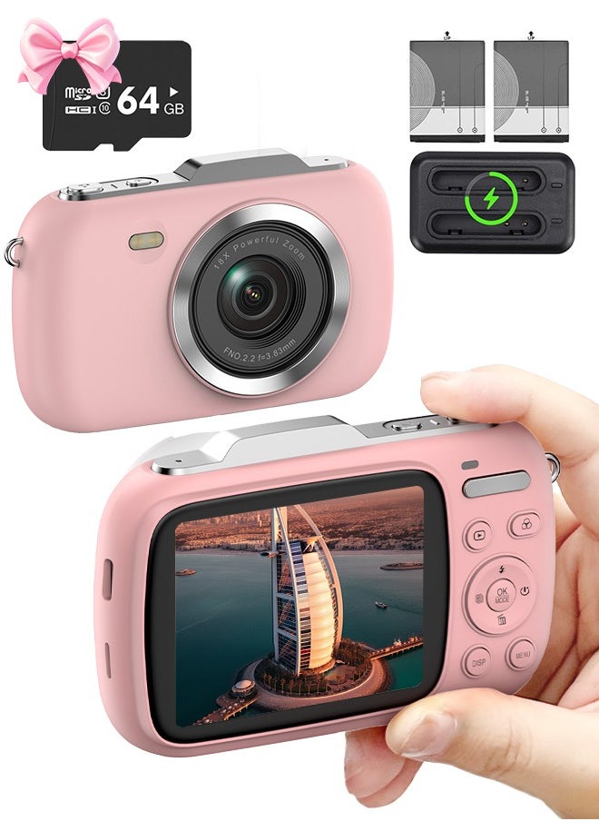 IqwiCam - Digital Camera, 4K Cameras for Photography, 64MP UHD Portable Vlogging Camera, 18X Zoom Travel Point and Shoot Camera with 64GB TF Card, Photography Cameras for Beginners Te - Image 1