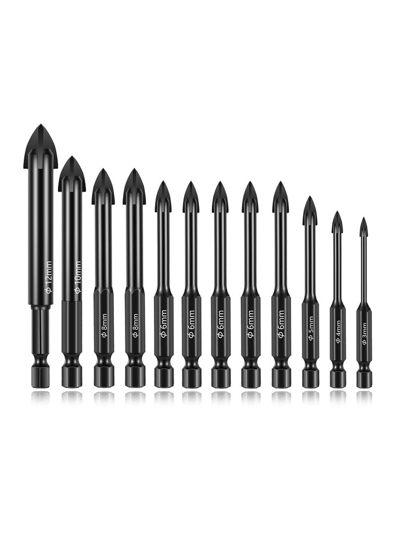 SYOSI 12PCS Masonry Drill Bit Set for Glass & Concrete, Tungsten Carbide Tip Drill Bits Concrete Wall Masonry Drill Bit Set Drill Bit Set for Wall Mirror and Ceramic Tile on Concrete and Brick Wall 3-12Mm - Image 1