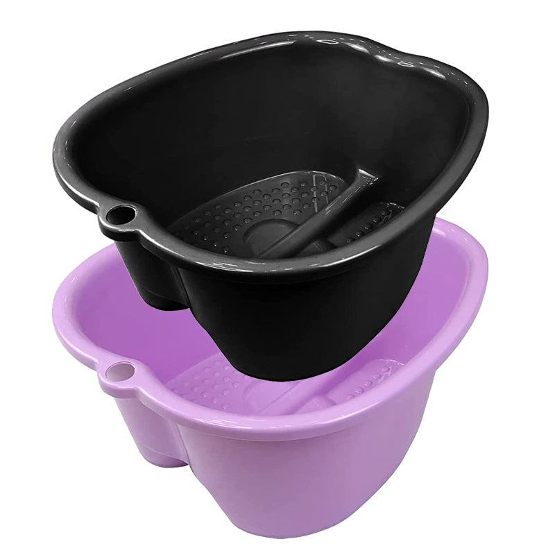 ExtraLarge Foot Bath Soak Tub 2Pack  Durable Massage Basins for Home Relaxation Fits Large Feet NonSlip Base PurpleBlack