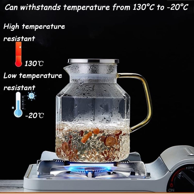 ConvertKitchen Glass Pitcher with Lid and Golden Handle- 1.8 Litre - Borosilicate Glass Water Sun Tea Jar for - Iced Tea, Juice, Milk, Coffee, Fruit Hot & Cold Beverages Carafe - Image 4