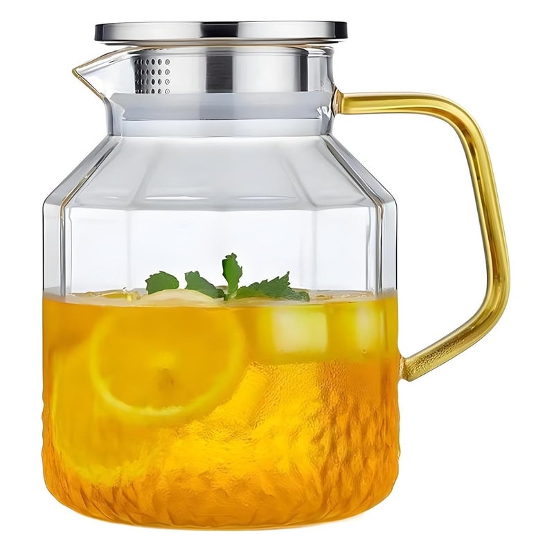 ConvertKitchen Glass Pitcher with Lid and Golden Handle- 1.8 Litre - Borosilicate Glass Water Sun Tea Jar for - Iced Tea, Juice, Milk, Coffee, Fruit Hot & Cold Beverages Carafe - Image 1