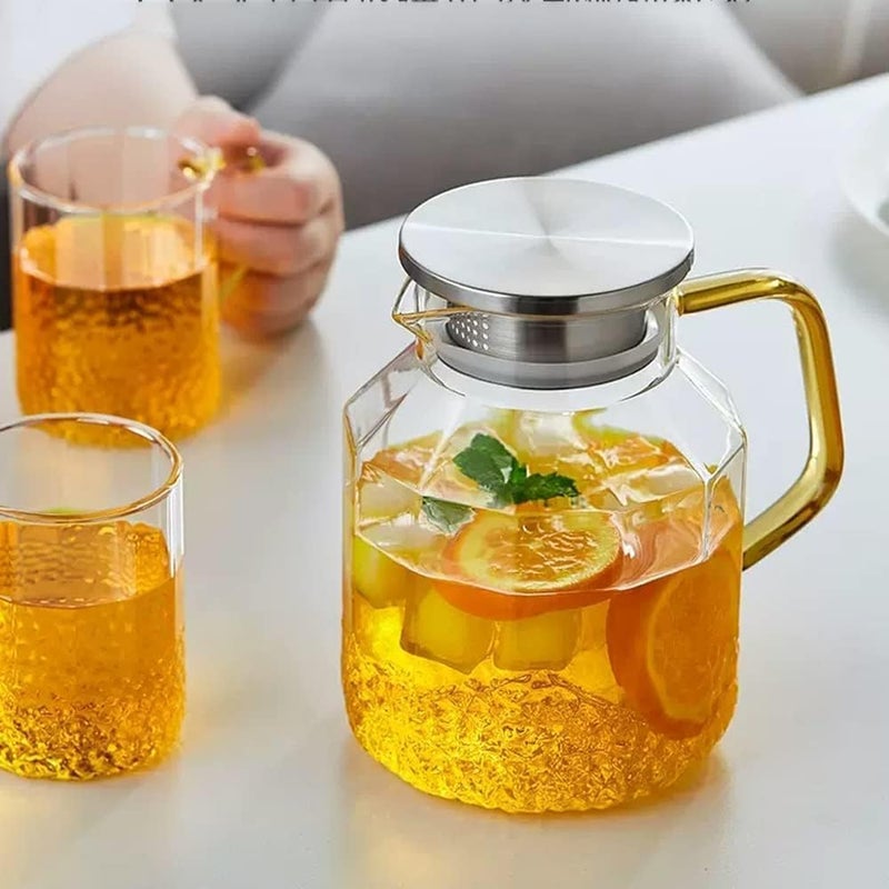 ConvertKitchen Glass Pitcher with Lid and Golden Handle- 1.8 Litre - Borosilicate Glass Water Sun Tea Jar for - Iced Tea, Juice, Milk, Coffee, Fruit Hot & Cold Beverages Carafe - Image 5