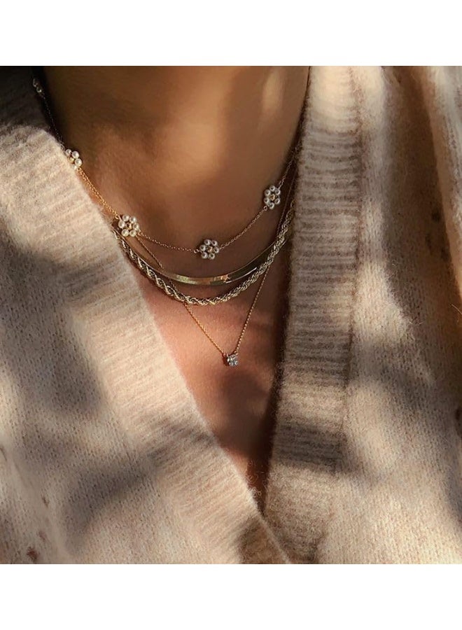 يوكانبي طقم أنيق من قطعتين – عقد وسوار من الفولاذ التيتانيوم مزين بزهور اللؤلؤ، إكسسوارات خفيفة الوزن وعصرية للنساء - Image 4