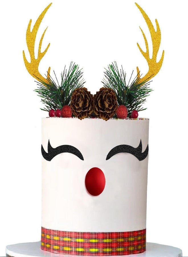 ChoJoy 15PCS Christmas Cake Topper Reindeer Ears Eyelashes Antler Cake Decorations Set for Christmas Reindeer Themed Party - Image 2