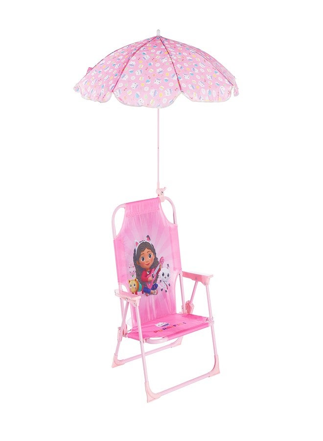 Idea Nuova Gabby’s Dollhouse Kids Folding Beach Chair with Umbrella, Outdoor Chair for Girls Ages 3+,Portable, Lightweight, UV Protection - Patio, Pool, Beach Travel Accessory - Image 1