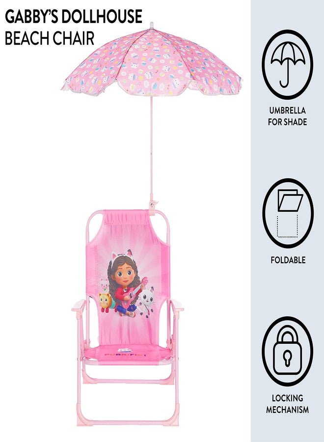 Idea Nuova Gabby’s Dollhouse Kids Folding Beach Chair with Umbrella, Outdoor Chair for Girls Ages 3+,Portable, Lightweight, UV Protection - Patio, Pool, Beach Travel Accessory - Image 2