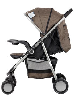 BABY PLUS Supreme Comfort Baby Stroller - Lightweight, Foldable, Adjustable Seat and Retractable 3-Tier Canopy. Ultimate Ease Baby Carriage with Cup Holder for Infants & Toddlers, 0-4 Years (COFFE)  - Image 2