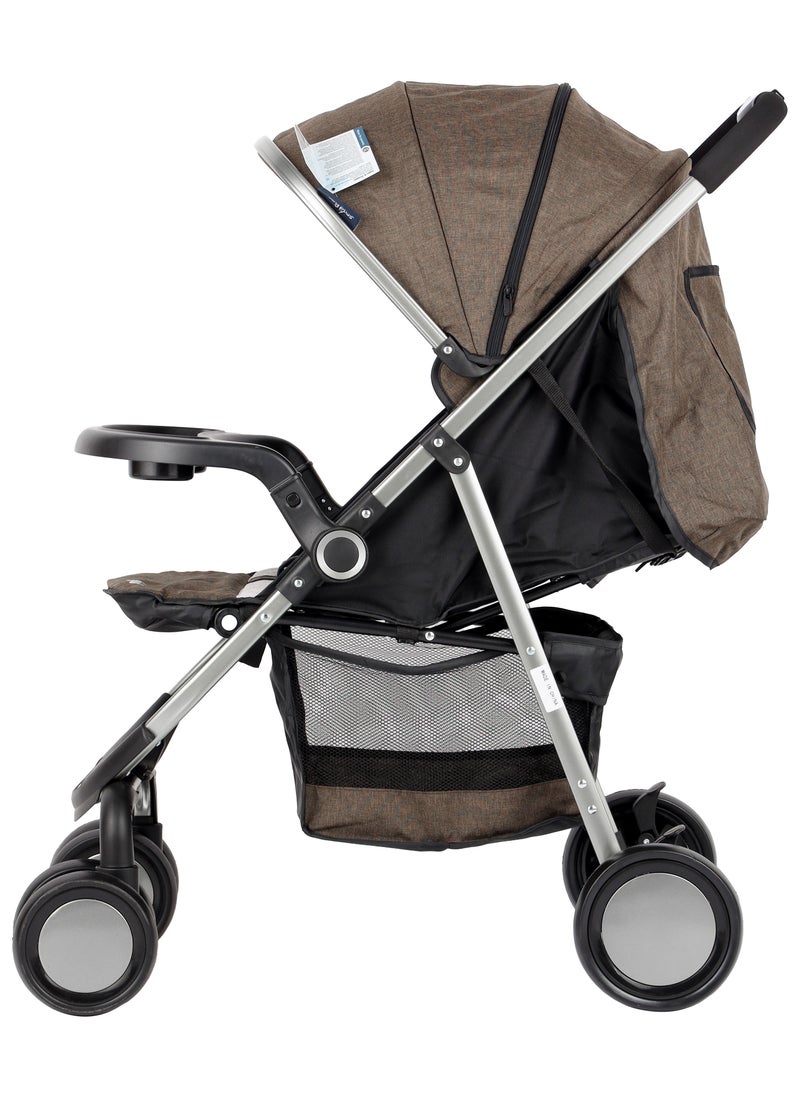 BABY PLUS - Supreme Comfort Baby Stroller - Lightweight, Foldable, Adjustable Seat and Retractable 3-Tier Canopy. Ultimate Ease Baby Carriage with Cup Holder for Infants & Toddlers, 0-4 Years (COFFE) - Image 1