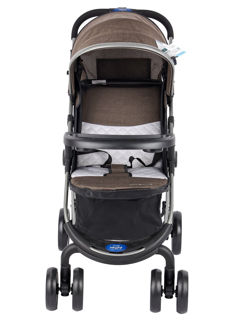 BABY PLUS - Supreme Comfort Baby Stroller - Lightweight, Foldable, Adjustable Seat and Retractable 3-Tier Canopy. Ultimate Ease Baby Carriage with Cup Holder for Infants & Toddlers, 0-4 Years (COFFE) - Image 1