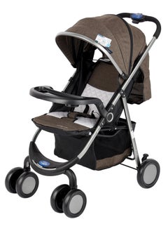 BABY PLUS Supreme Comfort Baby Stroller - Lightweight, Foldable, Adjustable Seat and Retractable 3-Tier Canopy. Ultimate Ease Baby Carriage with Cup Holder for Infants & Toddlers, 0-4 Years (COFFE)  - Image 1