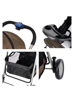 BABY PLUS Supreme Comfort Baby Stroller - Lightweight, Foldable, Adjustable Seat and Retractable 3-Tier Canopy. Ultimate Ease Baby Carriage with Cup Holder for Infants & Toddlers, 0-4 Years (COFFE)  - Image 5