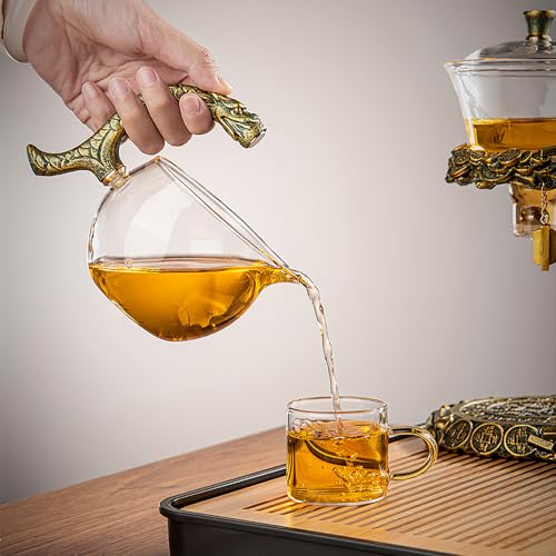 CUNHUY Lazy Kungfu Drip TeaPot, Heat Resistant Tea Set, Semi-Automatic Glass Teapot Suit for Magnetic Water Flow Wooden Glass Teapot Set - Image 4
