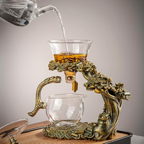 CUNHUY Lazy Kungfu Drip TeaPot, Heat Resistant Tea Set, Semi-Automatic Glass Teapot Suit for Magnetic Water Flow Wooden Glass Teapot Set - Image 5