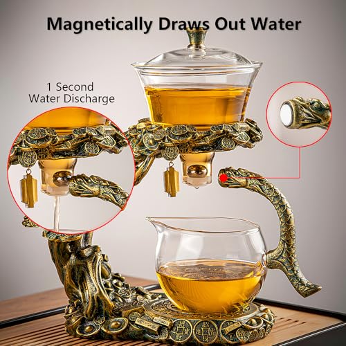 CUNHUY Lazy Kungfu Drip TeaPot, Heat Resistant Tea Set, Semi-Automatic Glass Teapot Suit for Magnetic Water Flow Wooden Glass Teapot Set - Image 3