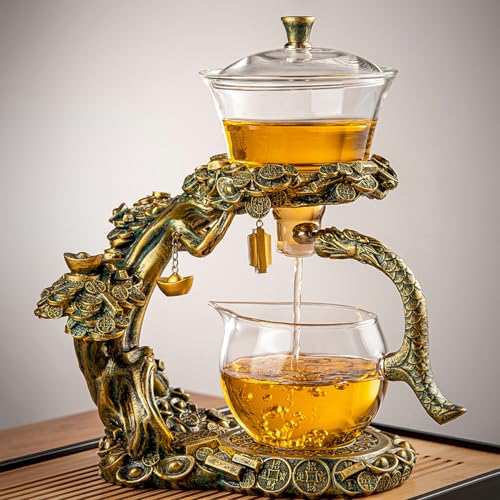 CUNHUY Lazy Kungfu Drip TeaPot, Heat Resistant Tea Set, Semi-Automatic Glass Teapot Suit for Magnetic Water Flow Wooden Glass Teapot Set - Image 1