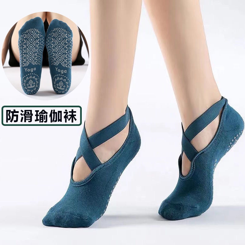 Women's Cross Strap Yoga Socks with Thick Terry and Non-Slip Grip Dots for Pilates, Cotton Athletic Socks - Image 3