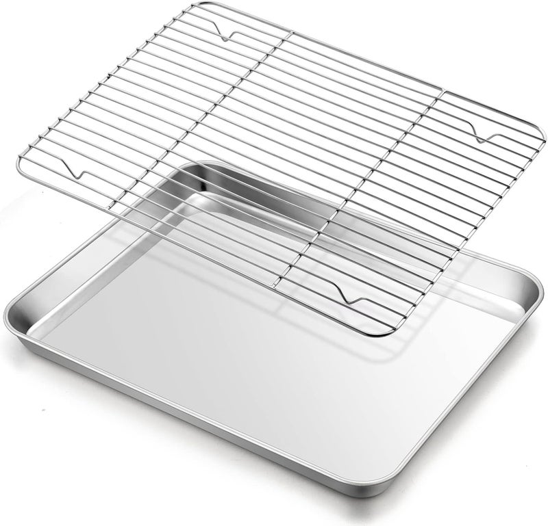 E-far Baking Sheet with Rack Set, 16”x12” Stainless Steel Cookie Sheet Pan for Oven, Rimmed Metal Tray with Wire Cooling Rack for Cooking Roasting Resting Bacon Meat Steak - Dishwasher Safe - Image 1