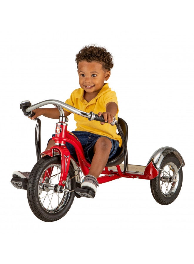 Schwinn Roadster Bike for Toddler, Kids Classic Tricycle, Low Positioned Steel Trike Frame with Bell and Handlebar Tassels, Rear Deck Made of Genuine Wood, for Boys and Girls Ages 2-4 Year Old, Red - Image 2