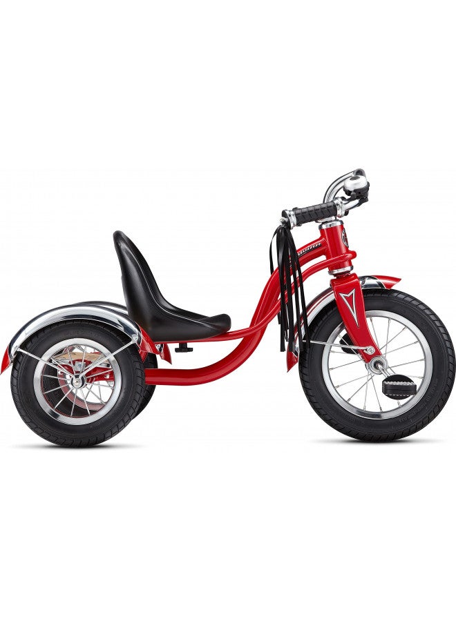 Schwinn Roadster Bike for Toddler, Kids Classic Tricycle, Low Positioned Steel Trike Frame with Bell and Handlebar Tassels, Rear Deck Made of Genuine Wood, for Boys and Girls Ages 2-4 Year Old, Red - Image 3