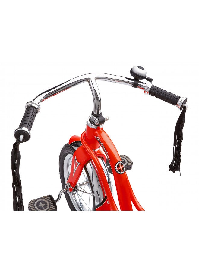 Schwinn Roadster Bike for Toddler, Kids Classic Tricycle, Low Positioned Steel Trike Frame with Bell and Handlebar Tassels, Rear Deck Made of Genuine Wood, for Boys and Girls Ages 2-4 Year Old, Red - Image 4