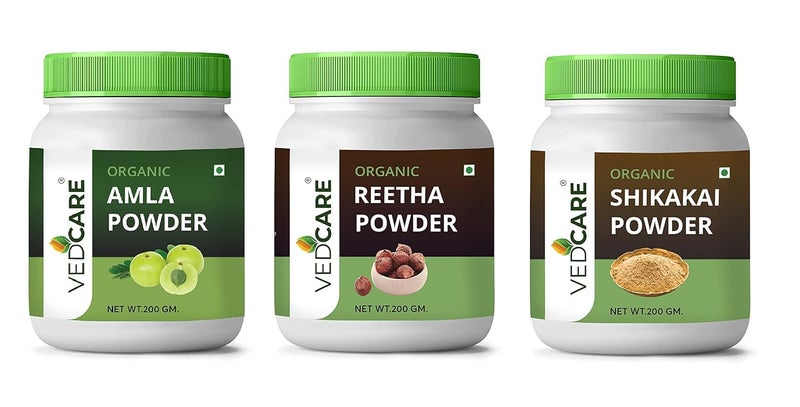 Vedcare Amla  Reetha  Shikakai Powder Combo Pack for Healthy Hair 200g X 3 - Image 1