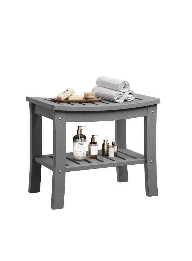 Garvee HDPE Shower Bench with Storage Shelf - 330Lbs Bathroom Stool | ADA Compliant Non-Slip Surface | Indoor/Outdoor -Resistant Seat - Image 1