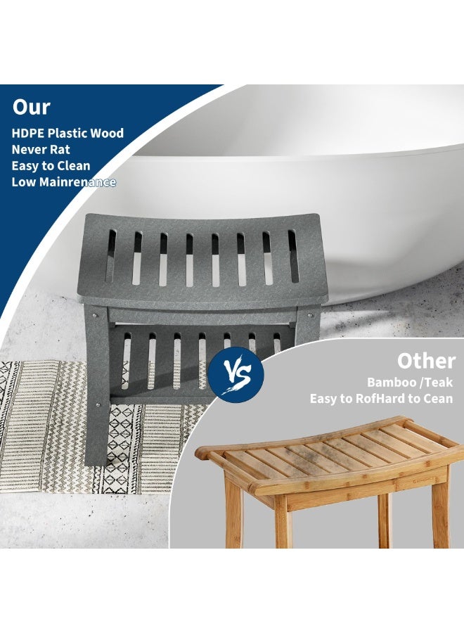 Garvee HDPE Shower Bench with Storage Shelf - 330Lbs Bathroom Stool | ADA Compliant Non-Slip Surface | Indoor/Outdoor -Resistant Seat - Image 2