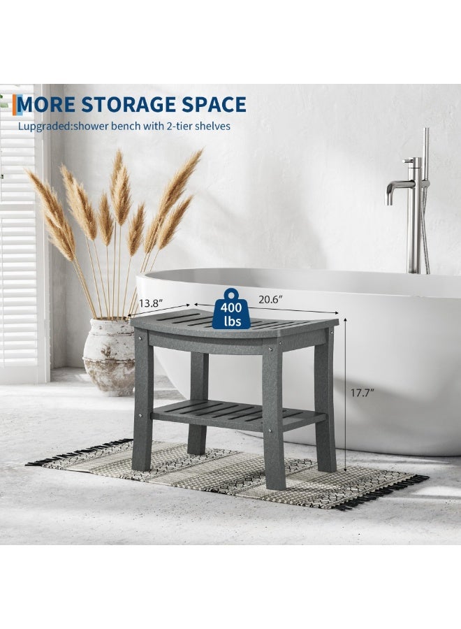 Garvee HDPE Shower Bench with Storage Shelf - 330Lbs Bathroom Stool | ADA Compliant Non-Slip Surface | Indoor/Outdoor -Resistant Seat - Image 3
