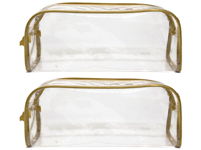 iShine Multipurpose Travel Morning Zipper Pouch for Men and Women(Transparent, Clear) - Medium (Pack of 2, Gold) - Image 1