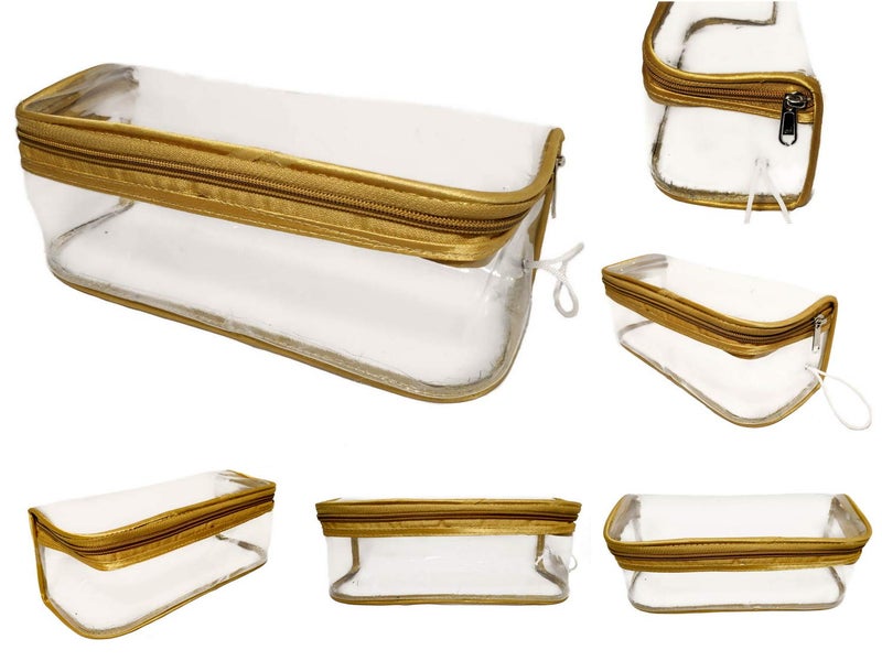 iShine Multipurpose Travel Morning Zipper Pouch for Men and Women(Transparent, Clear) - Medium (Pack of 2, Gold) - Image 5