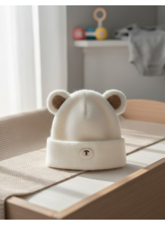 zoba Cute Bear Winter Ice Cap for Kids – Soft Mohair Hat with Fluttering Ears – Warm and Lightweight – Suitable for Girls and Boys – Stylish White Color – Perfect for Cold Weather - Image 2