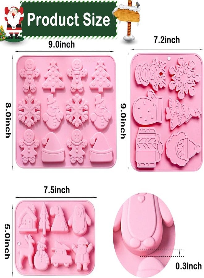 Skytail 3PCS Christmas Cookie Moulds, Xmas Chocolate Molds Holiday Gummy Candy Mold Wax Melt Mold Butter Mould Christmas Tree Gingerbread Snowman Snowflakes Socks Bells Santa Hat, etc. Baking Mold. - Image 2