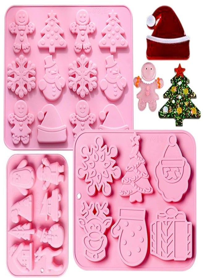 Skytail 3PCS Christmas Cookie Moulds, Xmas Chocolate Molds Holiday Gummy Candy Mold Wax Melt Mold Butter Mould Christmas Tree Gingerbread Snowman Snowflakes Socks Bells Santa Hat, etc. Baking Mold. - Image 1